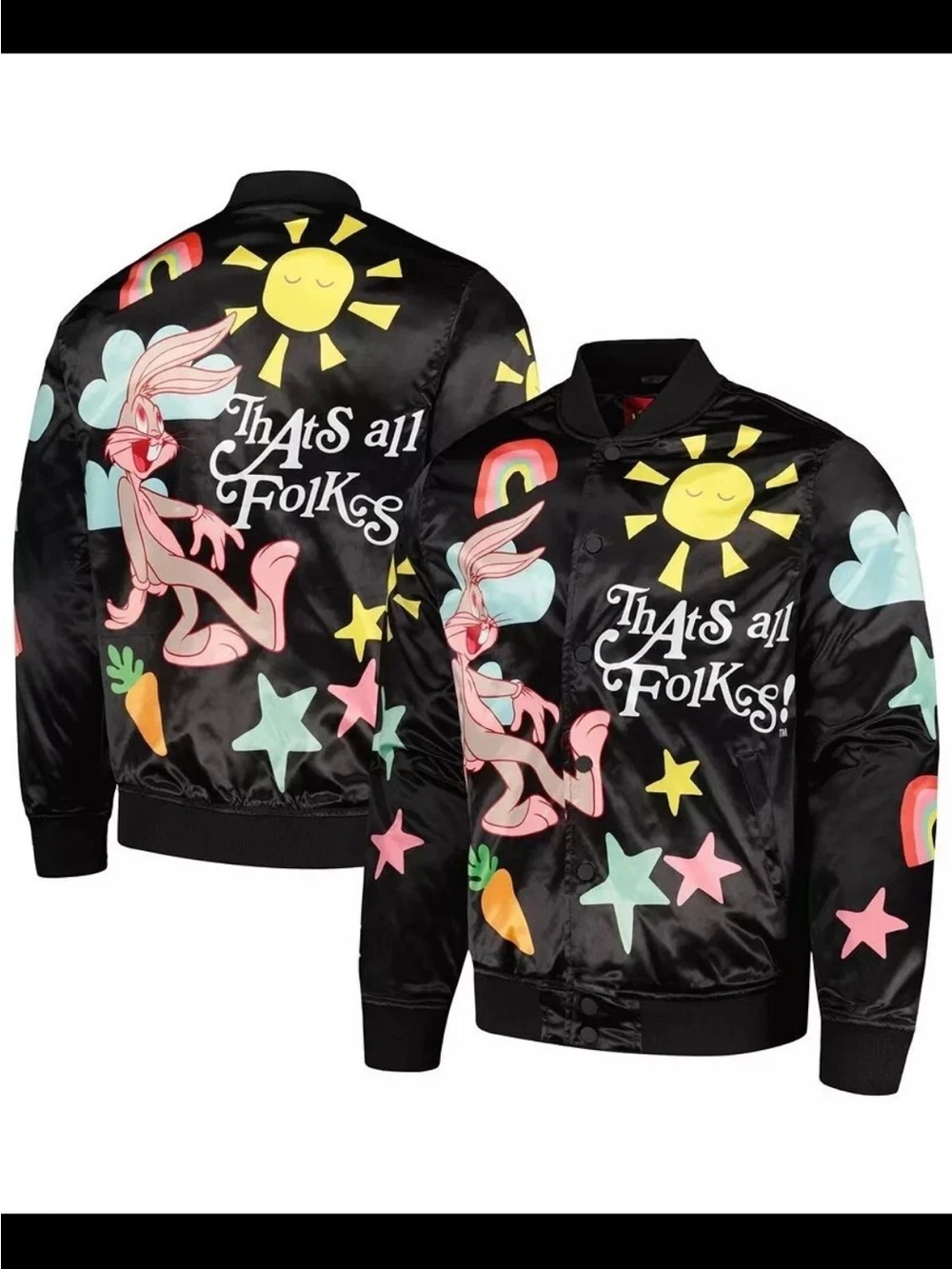 Bugs Bunny Looney Tunes Freeze Max Graphic Satin Full-Snap Jacket Size S